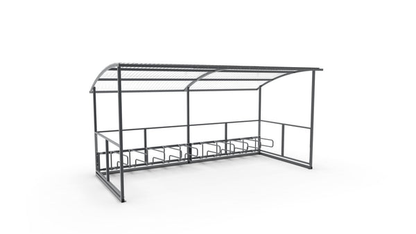 Pyöräkatos Basic, 4,7 m, CubiQ Std -pyörätelineet, 10 pp, pinta-asennus