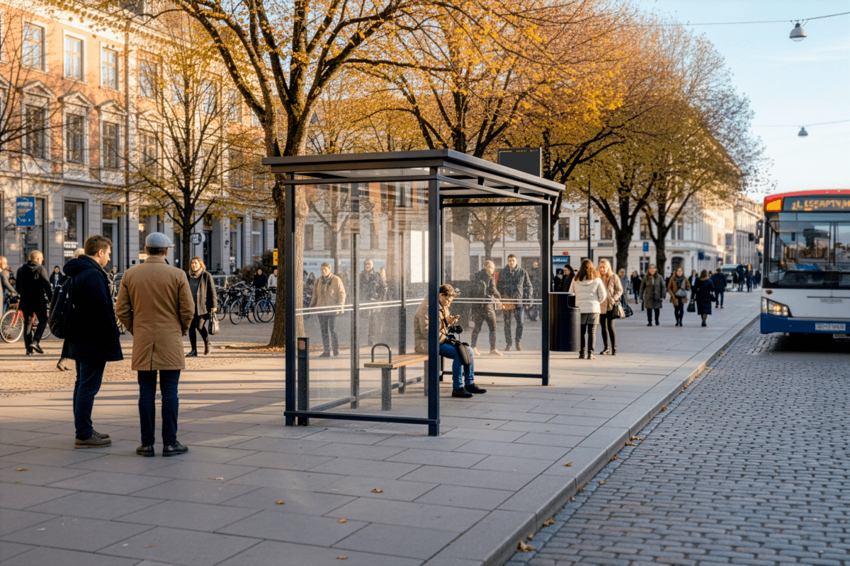 Pysäkkikatos Edgy, 2,8 m, pinta - asennus betonilaatalle  - Lehtovuori