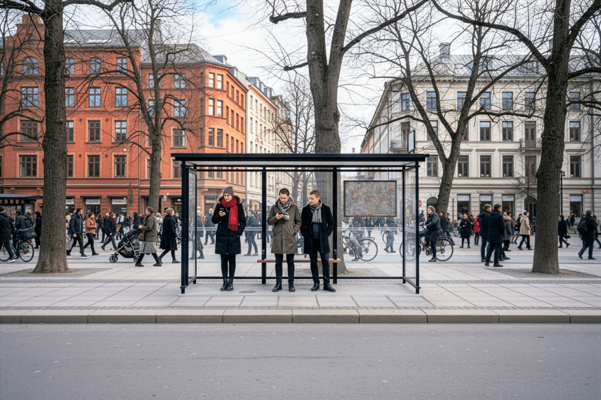 Pysäkkikatos Edgy, 4,2 m, pinta - asennus betonilaatalle  - Lehtovuori