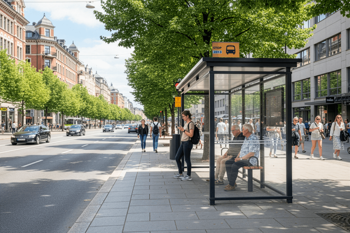 Pysäkkikatos Edgy, 5,6 m, pinta - asennus betonilaatalle  - Lehtovuori