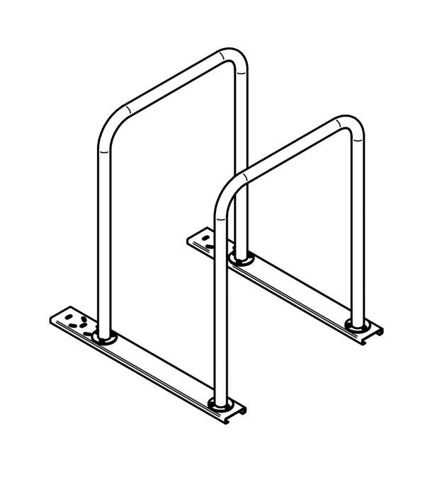 Kiskopari runkolukittavalle U2-pyörätelineelle, 1200 mm, kahdelle kaarelle