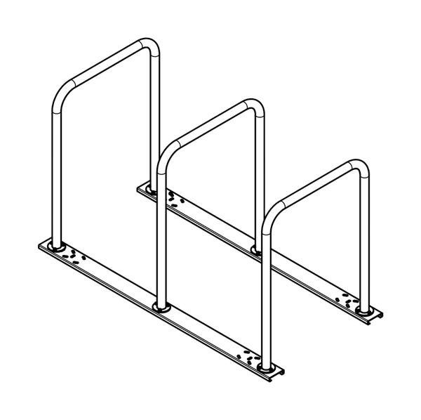 Kiskopari runkolukittavalle U2-pyörätelineelle, 2200 mm, kolmelle kaarelle