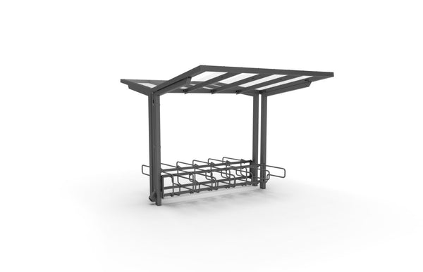 Pyöräkatos ViVa, 2,7 m, 2-puol CubiQ Std -pyörätelineet, 12pp, takatolpilla, uppoasennus