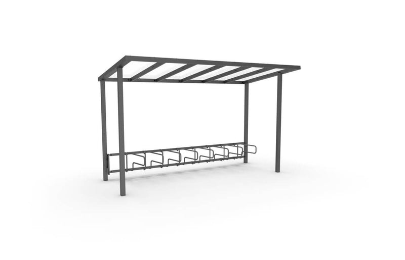 Pyöräkatos ViVa, 4 m, 1-puol CubiQ Std -pyörätelineet, 8pp, taka- ja etutolpilla, uppoasennus