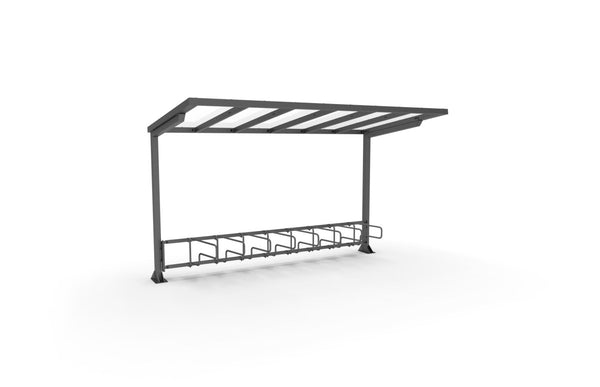 Pyöräkatos ViVa, 4 m, 1-puol CubiQ Std -pyörätelineet, 8pp, takatolpilla, pinta-asennus