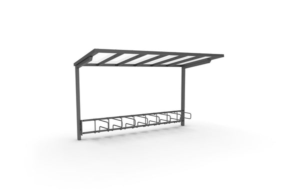 Pyöräkatos ViVa, 4 m, 1-puol CubiQ Std -pyörätelineet, 8pp, takatolpilla, uppoasennus