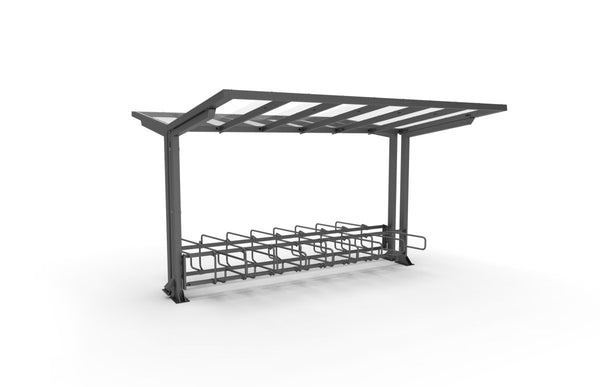 Pyöräkatos ViVa, 4 m, 2-puol CubiQ Std -pyörätelineet, 16pp, takatolpilla, pinta-asennus